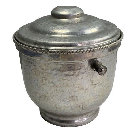 Vintage Ice Bucket Aluminum Hammered with Lid MCM Chrome Silver Bar Mancave - Picture 2 of 7